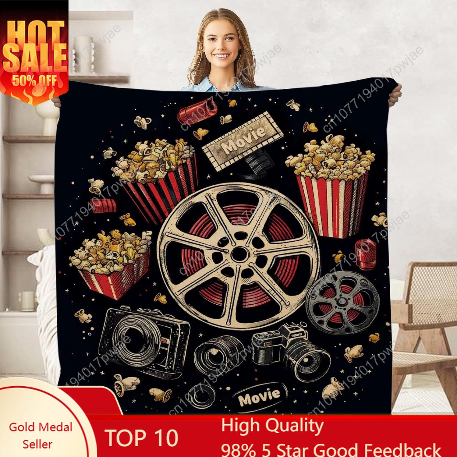 Home Cinema Kids - Film Ticket Popcorn Überwurfdecke für Erwachsene